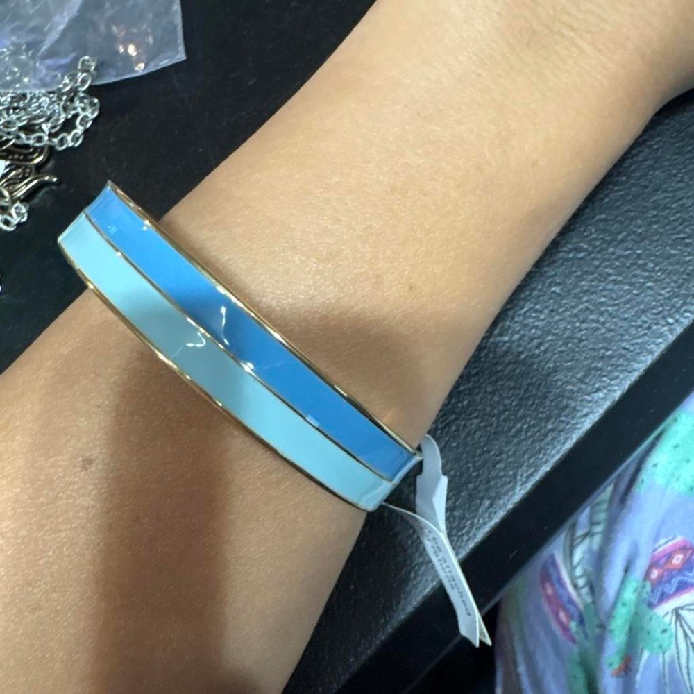 Blue enamel bangle with gold trim